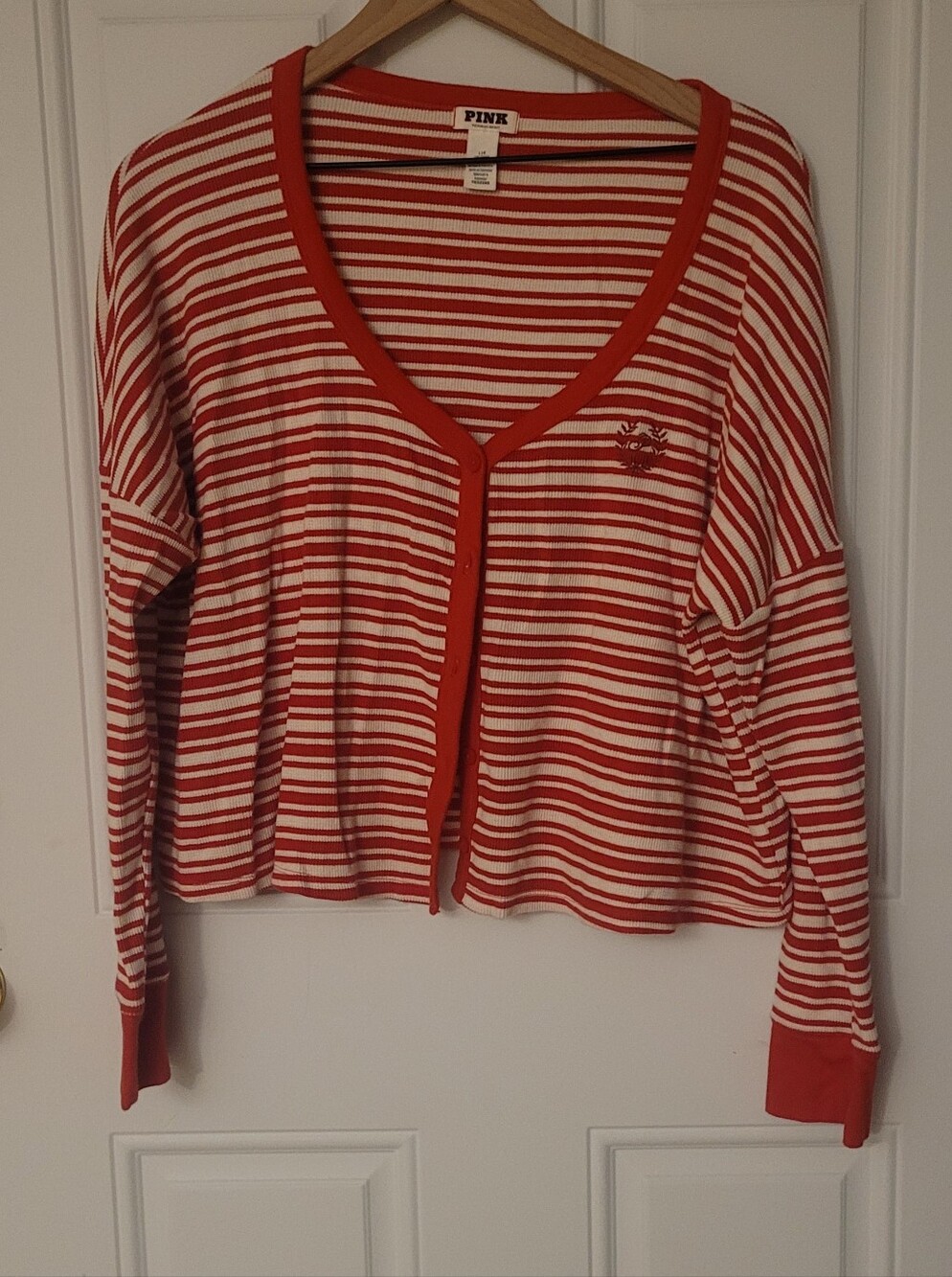 Pink Victoria's Secret Size Large Striped Cardigan Red & White
